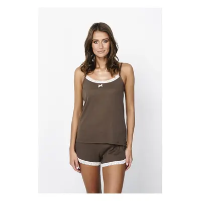 Women's Paxi pyjamas with narrow straps, shorts - brown