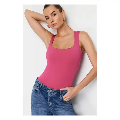 Trendyol Pink Fitted Square Collar Stretchy Knitted Bodysuit