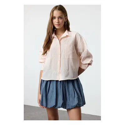 Trendyol Light Pink Bow Embroidery Detailed Woven Shirt