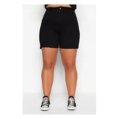 Trendyol Curve Black High Waist Flexible Skinny Denim Shorts &; Bermuda