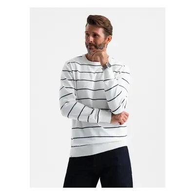 Ombre Men's casual sweater with horizontal stripes - cream