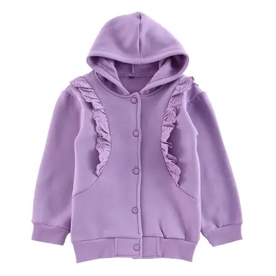 Trendyol Lilac Girl's Ruffle Detailed Hooded Cotton Knitted Cardigan