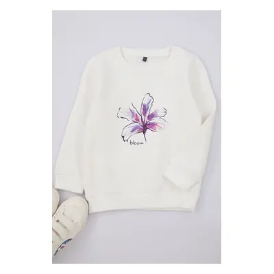 Trendyol Ecru*002 Slogan Cotton Knitted Sweatshirt