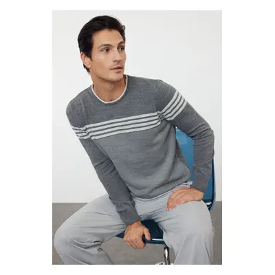 Trendyol Anthracite Slim Fit Crew Neck Striped Knitwear Sweater