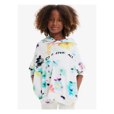 White Girly Flowered Hoodie Desigual Flores - Girls