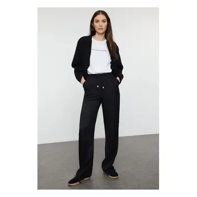 Trendyol Black Straight Cut Elastic Waist Laced Linen Look Trousers