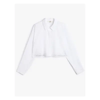 Koton Crop Oversize Poplin Shirt Stoned Long Sleeve Cotton