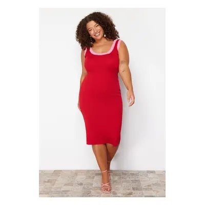 Trendyol Curve Red Collar Striped Detailed Midi Length Knitwear Dress