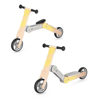 Spokey WOO-RIDE MULTI - Wooden children's balance bike and scooter in one, yellow