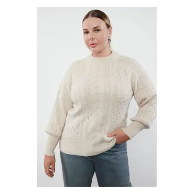 Trendyol Curve Stone Braided Soft Textured Knitwear Sweater