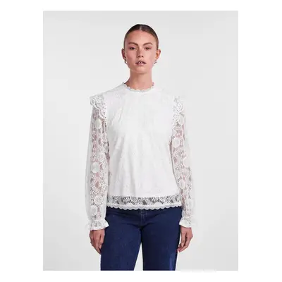 Women's White Blouse with Lace Pieces Olline - Women