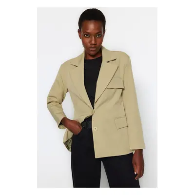 Trendyol Light Khaki Oversize Lined Woven Blazer Jacket