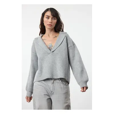 Trendyol Gray Jacket Collar Knitwear Sweater