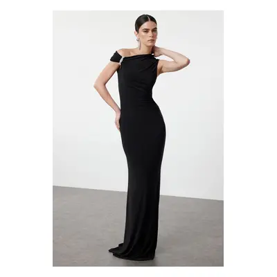 Trendyol Black, Fitted, Stone Accessoryed, Woven Long Elegant Evening Dress