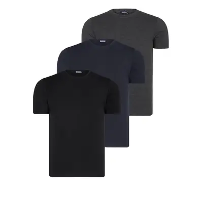 TRIPLE SET T8569 DEWBERRY BIKE COLLAR MEN'S T-SHIRT-BLACK-NAVY BLUE-ANTHRACITE