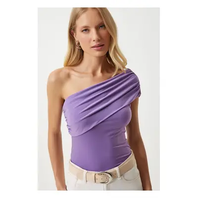 Happiness İstanbul Women's Lilac One Shoulder Gathered Knitted Blouse