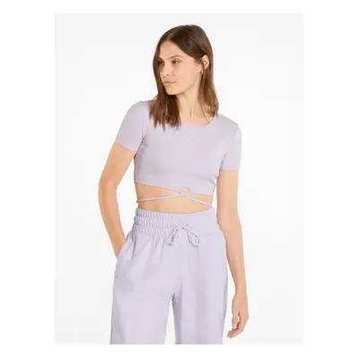 Light Purple Women's Ribbed Cropped T-Shirt with Tie Puma - Women