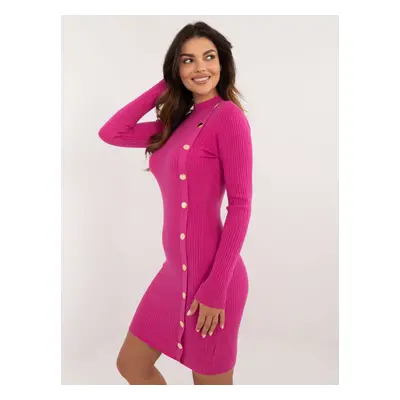 Fuchsia fitted knitted knee-length dress