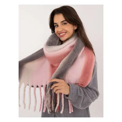 Pink and dark gray thick women's scarf