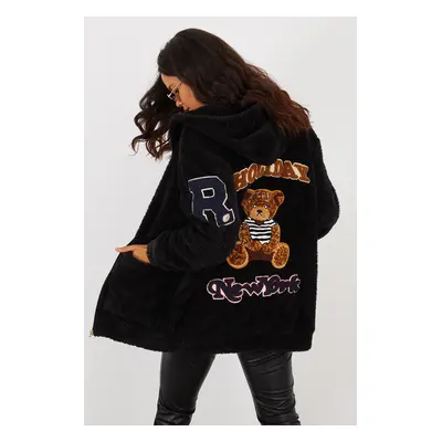 Cool & Sexy Women's Black Back Printed Hooded Plush Coat