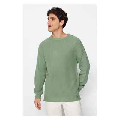 Trendyol Mint Unisex Oversize Fit Wide Pattern Crew Neck Slit Knitwear Sweater