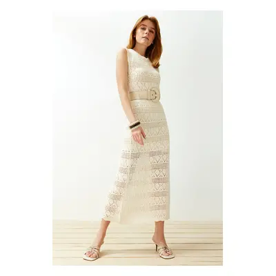 Trendyol Stone Maxi Knitwear Lined Openwork/Perforated Dress