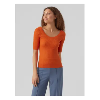 Women's orange ribbed basic T-shirt VERO MODA Estela - Women