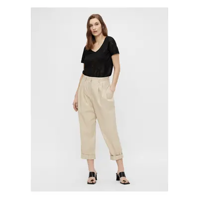 Cream shortened trousers . OBJECT Nancy - Women