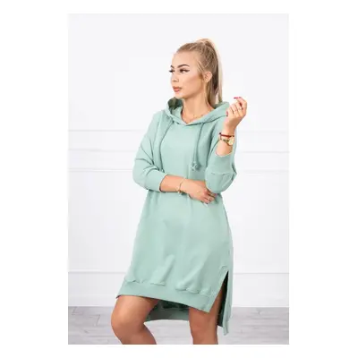 Dress with a hood and a long back in dark mint