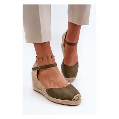 FJ1 Velúr Espadrilles Wedge Sandals Green Cammer