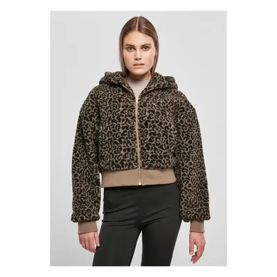 Women's short oversized jacket AOP Sherpa darktaupeleo