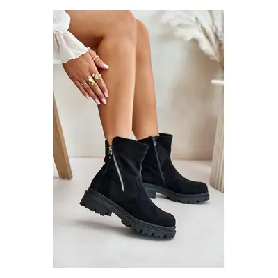 Insulated ankle boots with flat heel made of Eco suede black Reloma