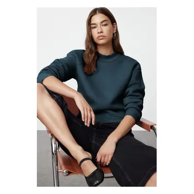 Trendyol Petrol Thick Polar Fleece Half Turtleneck Relaxed/Comfortable Pattern Knitted Sweatshir