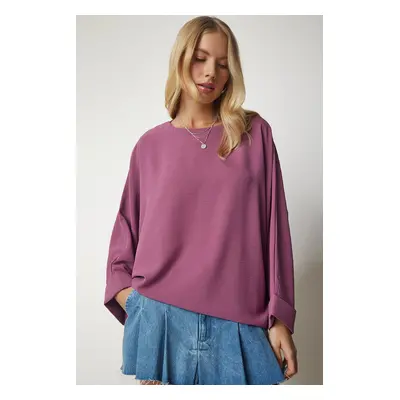 Happiness İstanbul Women's Dark Lilac Bat Sleeve Flowy Ayrobin Blouse