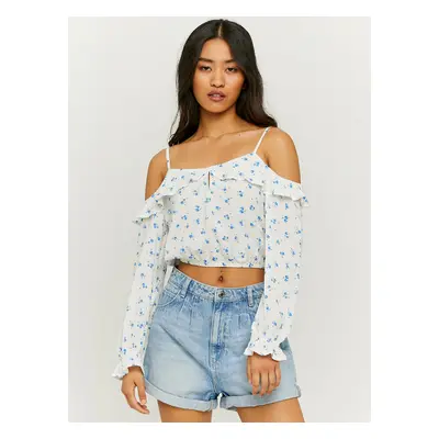 Blue-white floral short blouse with ruffles TALLY WEiJL - Women