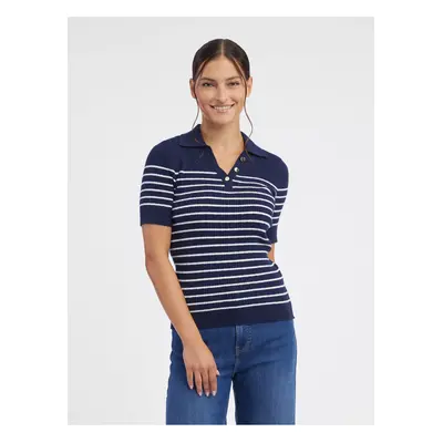 Orsay Dark Blue Women Striped Knitted Polo T-Shirt - Women