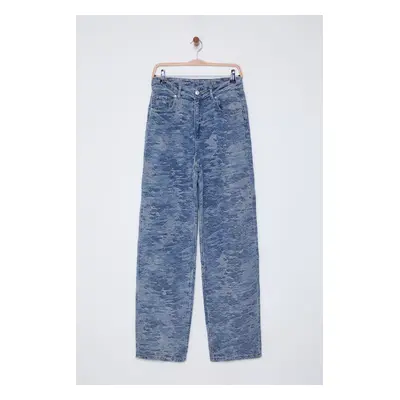 Trendyol Blue Textured High Waist Baggy Jeans