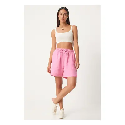 Happiness İstanbul Women's Pink Pocket Muslin Shorts