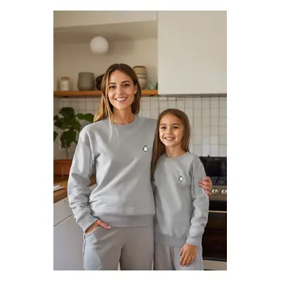 Trendyol Gray Girl Mother-Daughter Printed Knitted Mini Me Sweatshirt