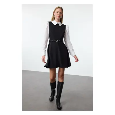 Trendyol Black Belted Waist Opening Shirt Detail Mini Woven Dress