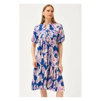 Olalook Women's Indigo Collar Laced Loose Dress