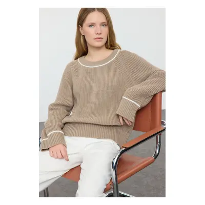 Trendyol Mink Wide Pattern Piping Detailed Knitwear Sweater