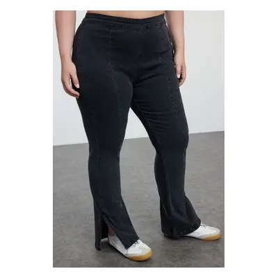 Trendyol Curve Anthracite Stitch Detailed Bell-bottom Plus Size Jeans