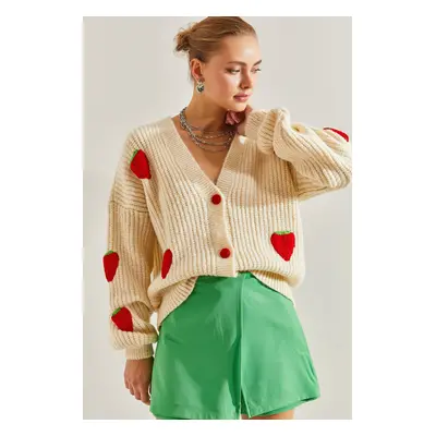 Bianco Lucci Women's Strawberry Buttoned Knitwear Cardigan