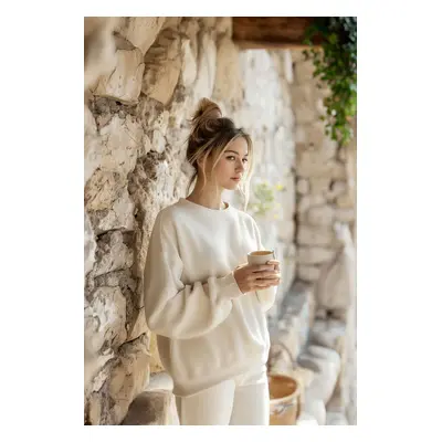 Trendyol Stone Oversize/Relaxed Cut Basic Crew Neck Thick/Polar inside Knitted Sweatshirt