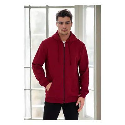 94090 Dewberry Kangaroo Pocket Hooded Zipper Mens Sweatshirt-BURGUNDY