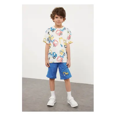 Trendyol Ecru Boy Patterned T-shirt-Shorts Set Knitted Bottom-Top Set