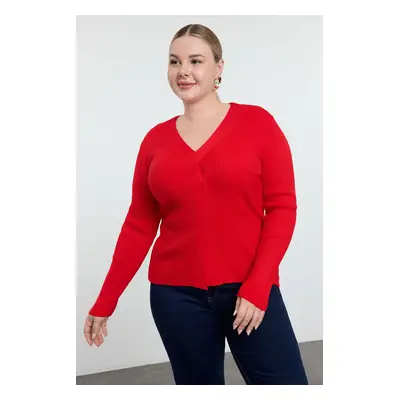 Trendyol Curve piros kötöttáru Plus size pulóver