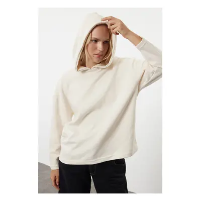 Trendyol White Thessaloniki Oversize/Wide Fit Hooded Knitted Sweatshirt