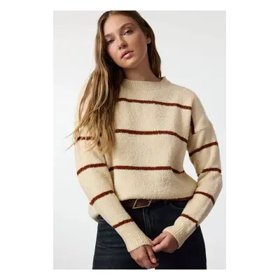 Trendyol Stone Boucle Striped Knitted Sweater